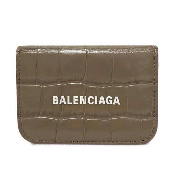 BALENCIAGA Cash Mini Wallet Brown Leather - Trifold Wallet 206-081525 - Picture 1 of 5